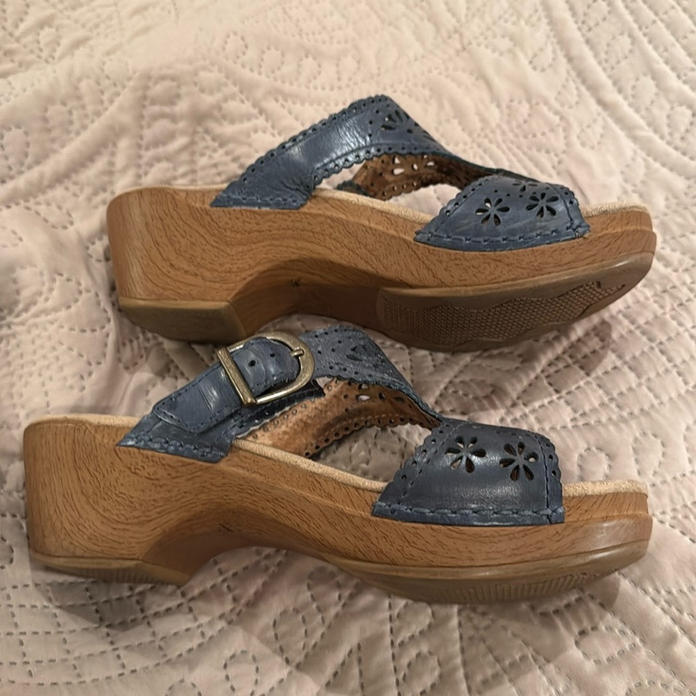 Dansko blue cutout sandal heels